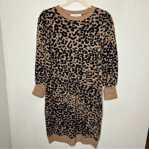 LOFT Leopard Print Sweater Dress Size Medium Petite